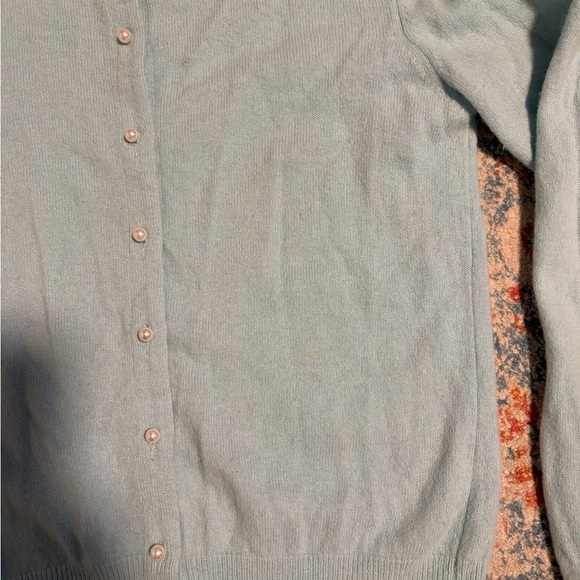 Vintage United Colors of Benetton baby blue wool/angora pearl buttons cardigan - Picture 6 of 8